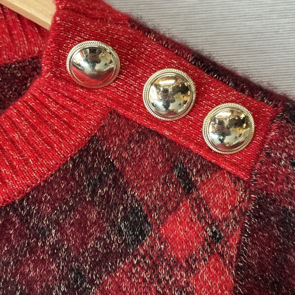 Charter Club Luxury Red Metallic Plaid Cashmere Blend Pullover Sweater Women's L - Picture 4 of 8
